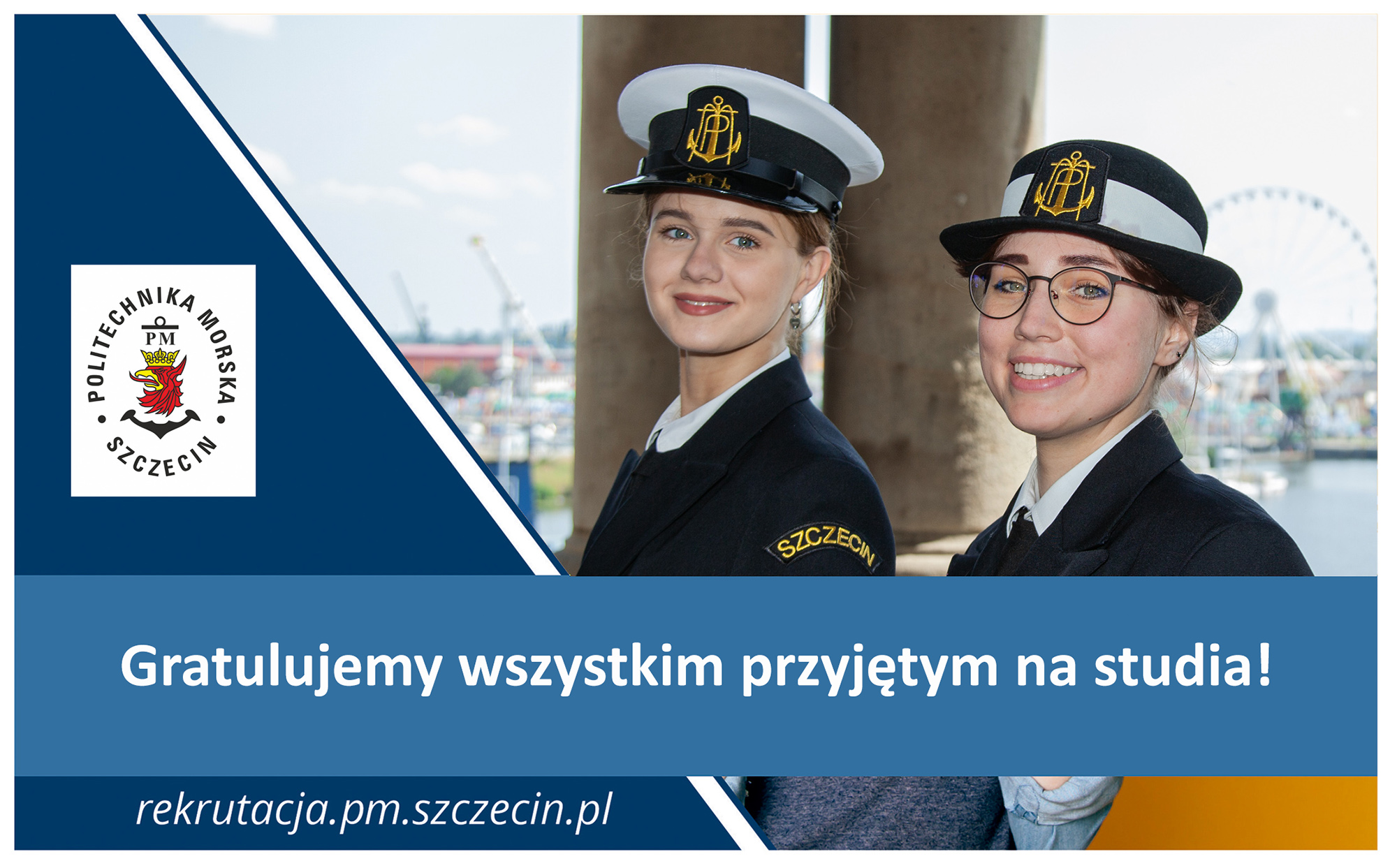 Gratulacje dla przyjętych na studia na PM! - grafika z dwoma studentkami PM